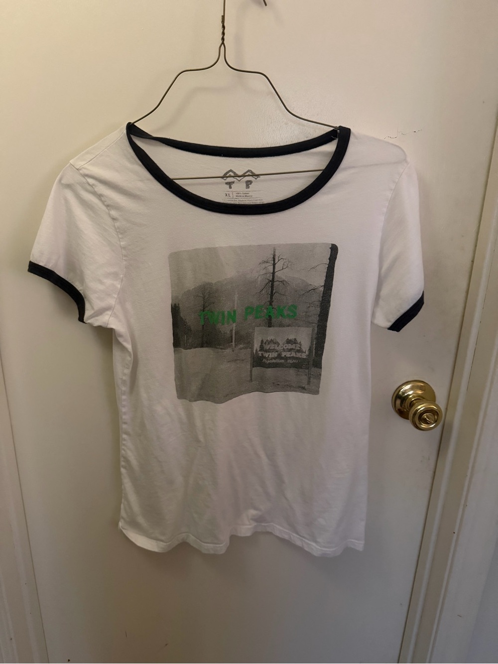 Twin Peaks Graphic Ringer Tee - White with Black Trim